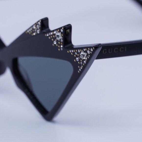 Gucci GG1371S 003 Sunglasses Shiny Black with White Stones Cat Eye Frame - Picture 4 of 9